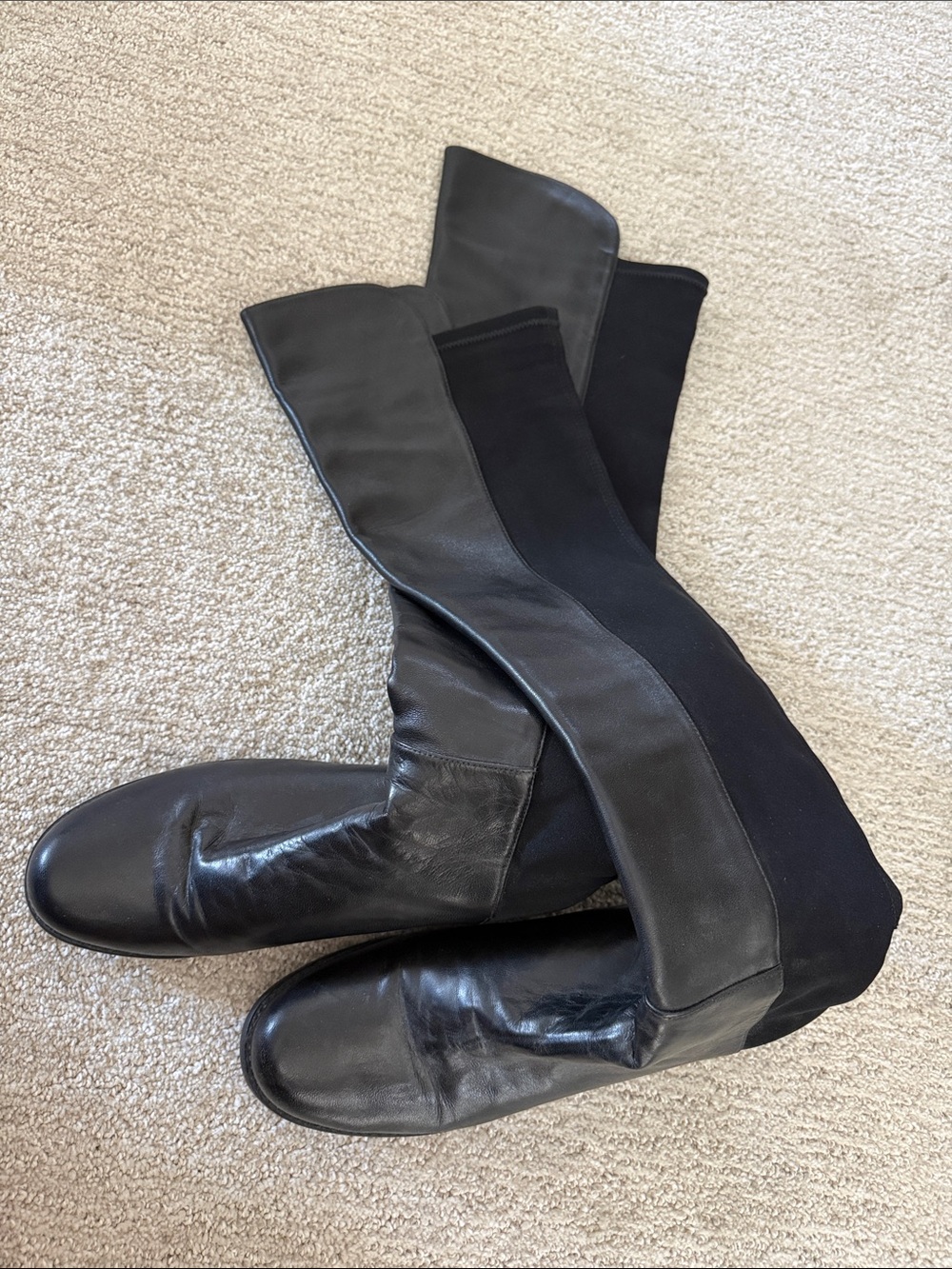 Stuart Weitzman Black Over-the-Knee Stretch Leather Boots